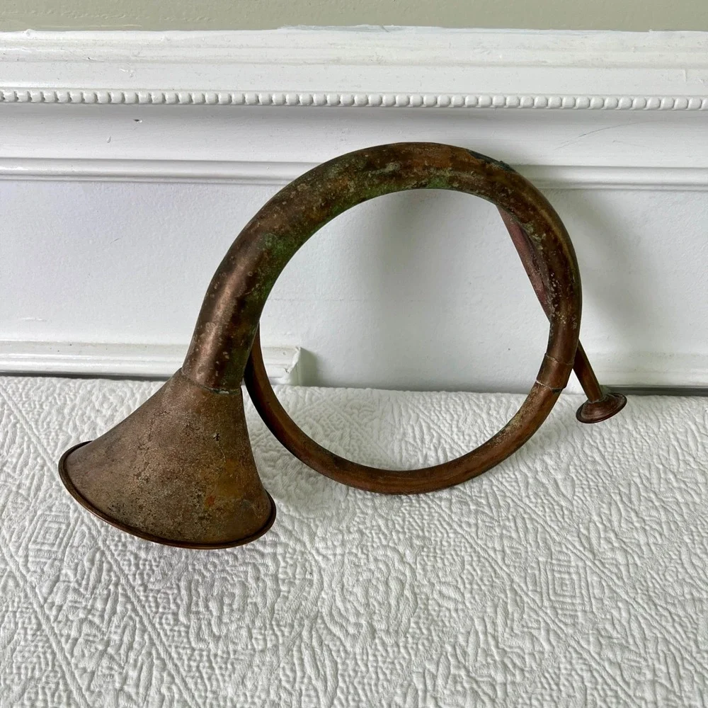Unbranded Hunting Horn OS Unisex Vintage Copper Patina Equestrian Fox Hunt Decor